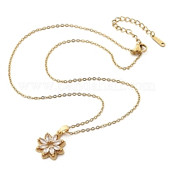 Латунный микропаве прозрачный кубический цирконий цветок кулон ожерелья для женщин NJEW-S448-05G