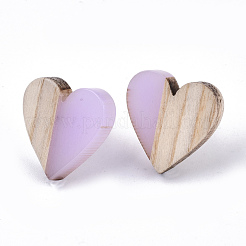 Orecchini a bottone in resina trasparente e legno&nbsp;EJEW-N017-002A-D03