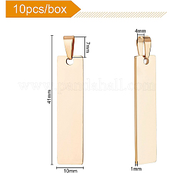 304ステンレススチールペンダント10個  空白タグのスタンプ  長方形  ローズゴールド  41x10x1mm  穴：4x7mm&nbsp;STAS-BC0003-27A