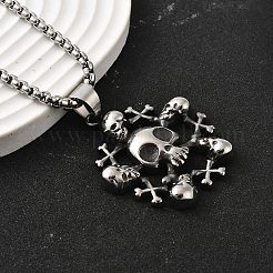 Ожерелья с подвеской в виде черепа из нержавеющей стали 304 для женщин и мужчин NJEW-Z076-01AS