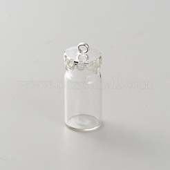 透明なガラス瓶ペンダント  真鍮ストッパー付き（取り外し可能）  コラム  銀  25.5x11mm  穴：2mm&nbsp;DIY-WH0888-546S