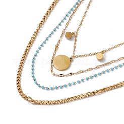 Многослойное колье с подвеской в виде солнца из синтетической бирюзы с пластиковыми бусинами NJEW-P269-18B-G