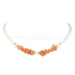 Ожерелье из натуральных смешанных драгоценных камней и жемчуга из бисера NJEW-JN04359