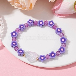 Braccialetti elasticizzati in argilla polimerica con fiori fatti a mano&nbsp;BJEW-JB09825-03