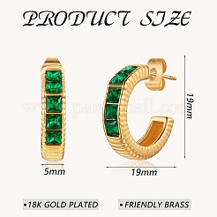グリーン キュービック ジルコニア C シェイプ スタッド ピアス  430ステンレススチール製ハーフフープピアス（女性用）  ゴールドカラー  19x5mm&nbsp;JE937A