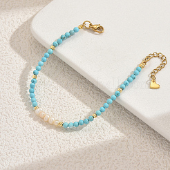 Женские браслеты из синтетической бирюзы и натуральных пресноводных ракушек с круглыми бусинами&nbsp;SF1849