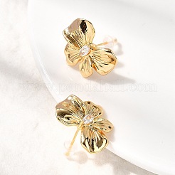 Серьги-гвоздики из латуни с микропаве и бантиком из циркония EJEW-B148-07B-G