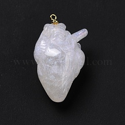 樹脂チャーム  真鍮のパーツと  ハート  ホワイト  33x21x15mm  穴：1.4mm&nbsp;RESI-E018-01G
