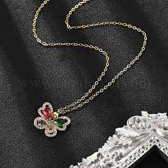 Латунный микропаве кубический цирконий бабочка кулон ожерелья для женщин NJEW-S448-09G