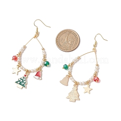 Серьги-подвески в виде елки из латуни и стекла EJEW-TA00666