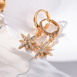 Серьги с застежкой-защелкой из латуни с прозрачным фианитом и прозрачным фианитом EJEW-K300-52G