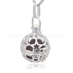 Pendenti a gabbia rotonda in ottone placcato color argento&nbsp;KK-J226-07S