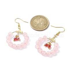 Серьги с подвесками и кольцом из искусственного нефрита из стеклянных бусин&nbsp;EJEW-JE05568-04