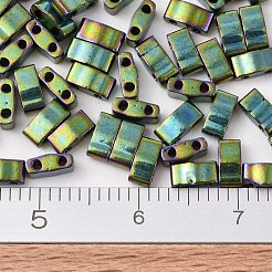 MIYUKIハーフティラビーズ  日本製シードビーズ  2の穴  （htl468)メタリックマラカイトグリーンアイリス  5x2.3x1.9mm  穴：0.8mm  約250PCS /ボトル  10 G /ボトル&nbsp;SEED-JP0008-HTL0468