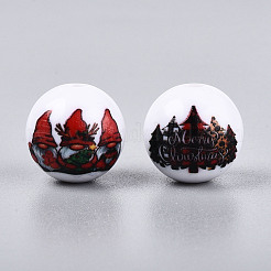 Непрозрачные акриловые круглые бусины с рождественским принтом OACR-T029-08A