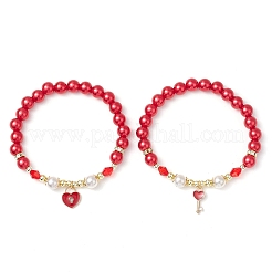 2 шт. браслеты из акриловых жемчужин и круглых бусин на тему Дня святого Валентина BJEW-JB11422