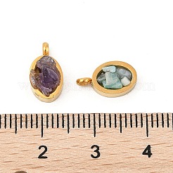 Овальные подвески из натурального смешанного драгоценного камня из нержавеющей стали 304 KK-P300-10G