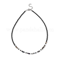 Женские ожерелья из натуральной черной шпинели с треугольными и круглыми гранеными бусинами из гальванического стекла NJEW-JN05666