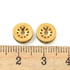 925スターリングシルバーマイクロ舗装キュービックジルコニアビーズ  フラットラウンド  18KGP本金メッキ  グリーン  8x3mm  穴：1.5mm&nbsp;STER-U002-15A-G