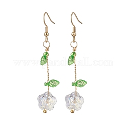 花ガラスダングルのピアス  アクリルと  ゴールドカラー  透明  60x12mm&nbsp;EJEW-JE06445-01