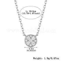 Ожерелья с плоским круглым кулоном из стерлингового серебра с микропаве из прозрачных кубических цирконий RC3582-2