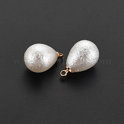 ABSプラスチックパール調ペンダント  金メッキ真鍮ループ付き  ティアドロップ  乳白色  16x10mm  穴：1.5mm&nbsp;KK-N242-026