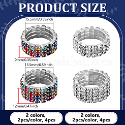 8 шт. 4 стиля стразы теннисные цепочки растягивающиеся кольца для женщин RJEW-HY0001-07B