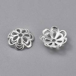合金ファンシービーズキャップ  カドミウムフリー＆鉛フリー  花  銀色のメッキ  14x4mm  穴：2mm&nbsp;X-PALLOY-00791-S-RS