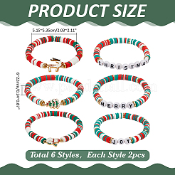 12 lot de 2 bracelets extensibles en pâte polymère à perles heishi sur le thème de Noël&nbsp;BJEW-ME0001-17A