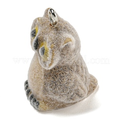 フロッキング樹脂のかわいいペンダント  プラチナメッキの鉄製ループ付き動物チャーム  フクロウ  25x15x18.5mm  穴：2mm&nbsp;RESI-L043-02P-03