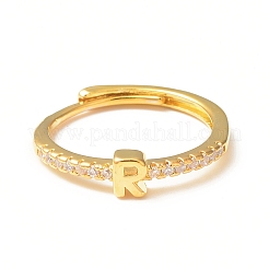 Прозрачное регулируемое кольцо с буквой из прозрачного циркония RJEW-C052-01G-R