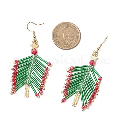 Серьги-подвески в виде елки из стеклянных бусинок EJEW-MZ00636