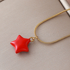 Collier pendentif cœur rouge émaillé en acier inoxydable 304 avec verre pour la Saint-Valentin (femme)&nbsp;IF7450
