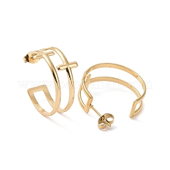 Серьги-гвоздики с двойным крестом из нержавеющей стали 304 с ионным покрытием (IP) EJEW-G326-05G