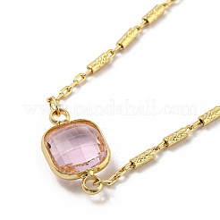 Ожерелья-нагрудники с гранеными квадратными стеклянными бусинами NJEW-R263-15G