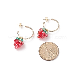 Orecchini pendenti a forma di fragola con perline intrecciate in vetro&nbsp;EJEW-TA00142