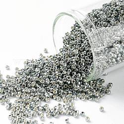 Cuentas de semillas redondas toho, Abalorios de la semilla japonés, (pf565) permafinish gris plateado metalizado, 15/0, 1.5mm, agujero: 0.6 mm, aproximamente 3000 unidades / 10 g