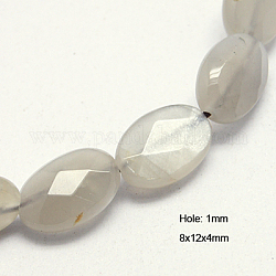 Natural Grey Moonstone Beads Strands, Faceted, Oval, 12x8x4mm, Hole: 1mm, about 22pcs/strand, 15.5 inch