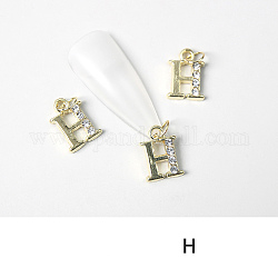 Cabochons en alliage avec strass, accessoires nail art de décoration, avec anneau de jonction, lettre, or, letter.h, 11~14x5~12mm