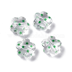 Abalorios de acrílico transparentes, flor con patrón de lunares, Claro, verde, 16.5x17.5x10mm, agujero: 3 mm
