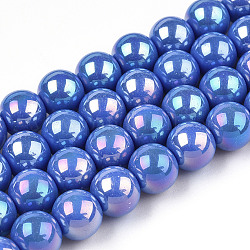 Electrochapa hilos de abalorios de vidrio opacas, color de ab chapado, redondo, azul real, 9.5~10mm, agujero: 1.5 mm, aproximamente 40~42 pcs / cadena, 14.76~15.12 pulgada (37.5~38.4 cm)