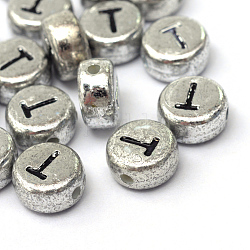 Plattierte horizontale Lochbuchstabenperlen aus Acryl, Flachrund, letter.t, 7x4 mm, Bohrung: 1.3 mm, ca. 3600 Stk. / 500 g