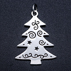 201 Stainless Steel Pendants, with Unsoldered Jump Rings, Christmas Tree, Stainless Steel Color, 23.5x17.5x1mm, Hole: 3mm, Jump Ring: 5x0.8mm