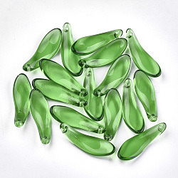 Spray gemalt Glas-Anhänger, Blatt, grün, 26x8.5x3.5 mm, Bohrung: 0.5 mm