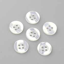 Пластиковые кнопки 4-отверстие, плоско-круглые, цвет морской раковины, 12.5x2 мм, отверстие : 2 мм