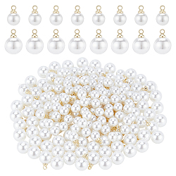 Nbeads 200pcs 2 style abs plastique imitation perle pendentifs, avec les accessoires en laiton, ronde, blanc, 9x6 mm et 11.2x8 mm, Trou: 1.5mm, 100 pièces / style