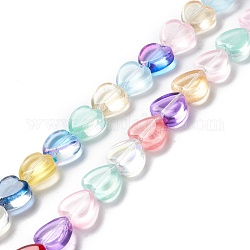 Perle di vetro trasparente filo, cuore, colorato, 9.5~10x10x3.5~4.5mm, Foro: 0.8~1 mm, circa 35pcs/filo, 13.15~13.31 pollice (33.4~33.8 cm)