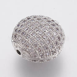 Messing Mikro ebnen Zirkonia Perlen, Bleifrei und cadmium frei, Flachrund, Platin Farbe, 14.5x14.5x9 mm, Bohrung: 1 mm