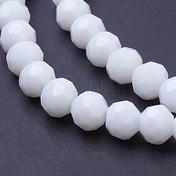 Fili di perle di vetro sfaccettate (32 sfaccettatura)., tondo, bianco, 8mm, Foro: 1 mm, circa 70~72pcs/filo, 22.6 pollice
