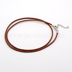 Leather Cord Necklace Making, with Brass Lobster Claw Clasps and Brass Tail Chains, Saddle Brown, 18~18.5 inch